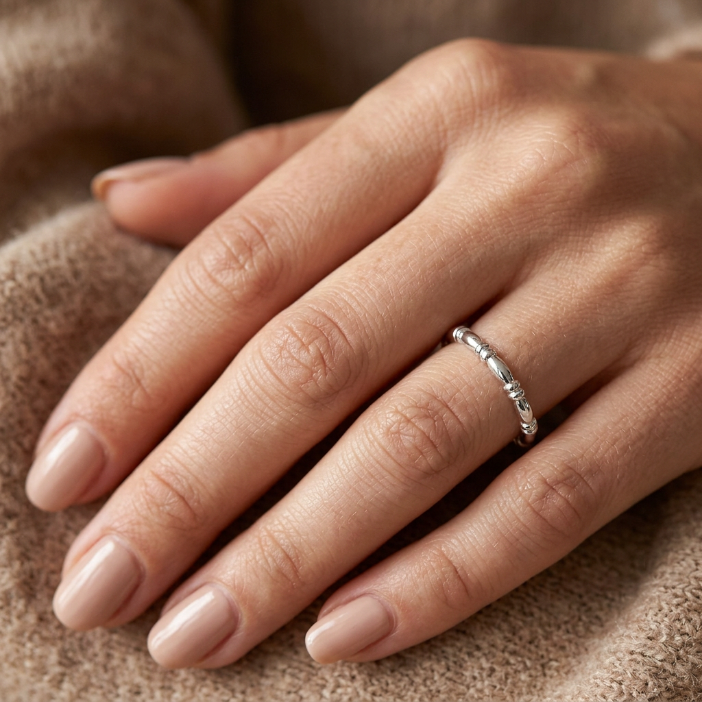Sterling Silver 1.8mm Bead and Bar Eternity Stacking Ring for Women model