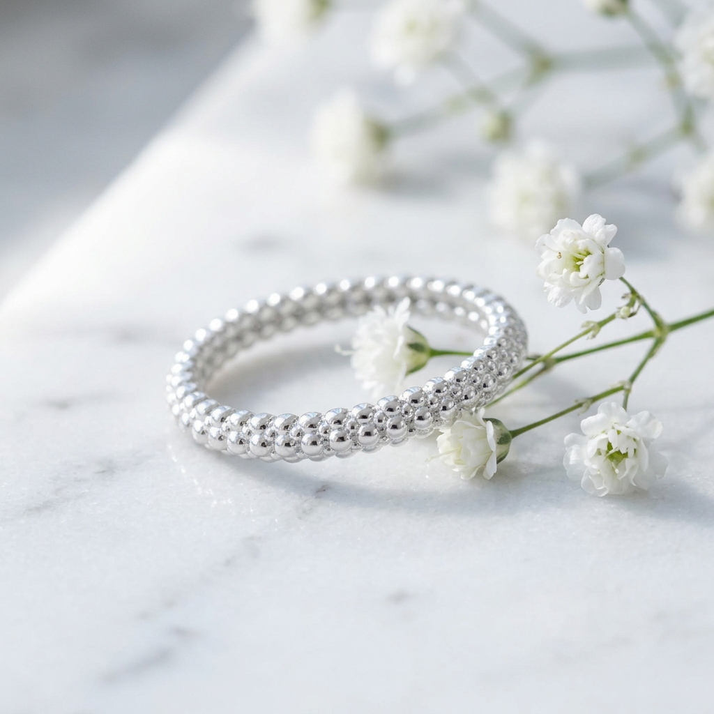 Sterling Silver 2.22mm Caviar Beaded Texture Eternity Stacking Ring for Women life1