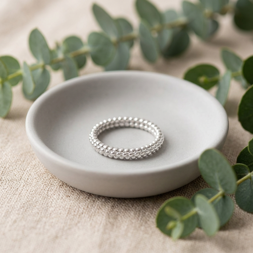 Sterling Silver 2.22mm Caviar Beaded Texture Eternity Stacking Ring for Women life2