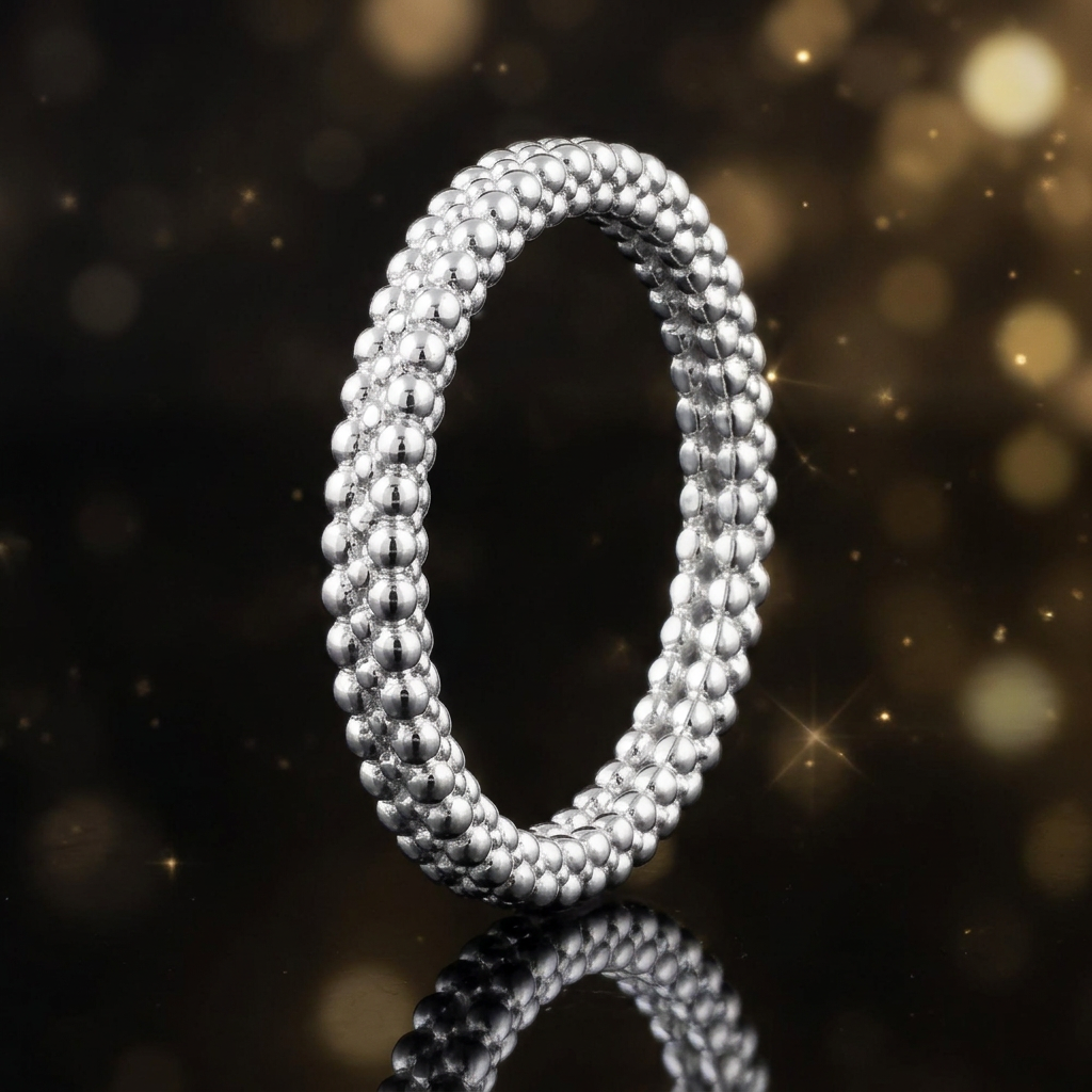 Sterling Silver 2.22mm Caviar Beaded Texture Eternity Stacking Ring for Women life4