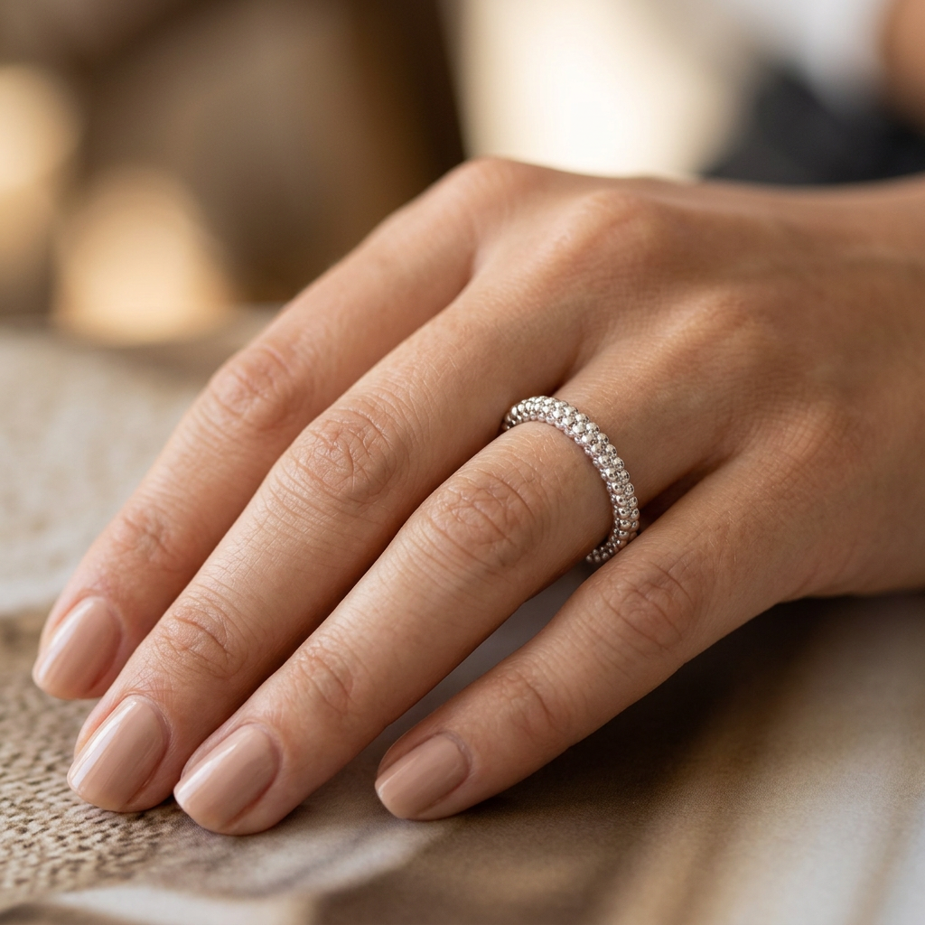 Sterling Silver 2.22mm Caviar Beaded Texture Eternity Stacking Ring for Women model