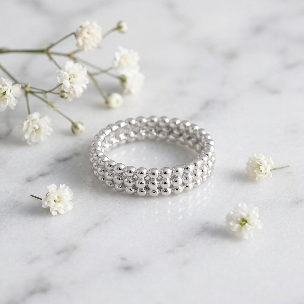 Sterling Silver 3.2mm Triple Row Bead Pebble Eternity Band Ring for Women life1