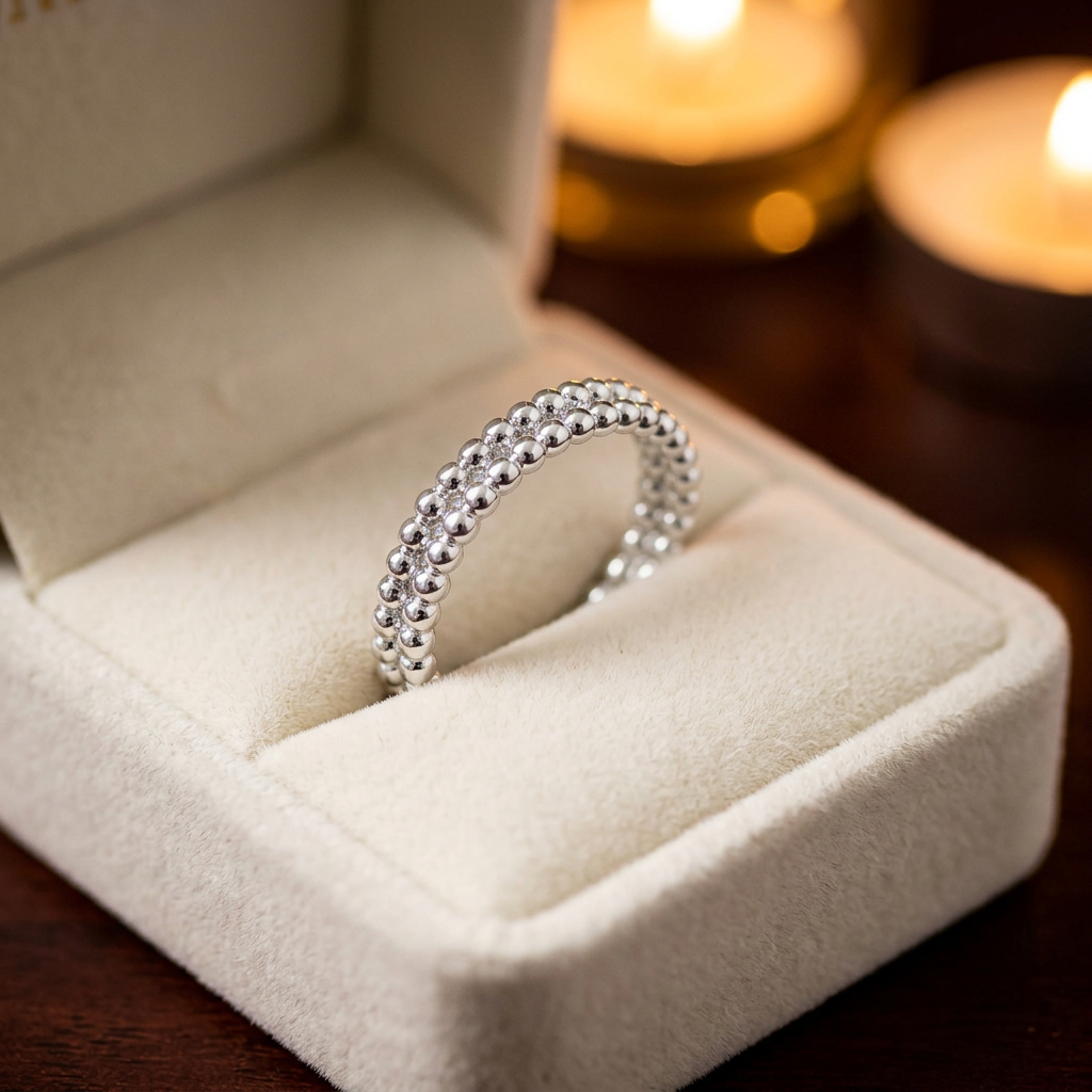 Sterling Silver 3.2mm Triple Row Bead Pebble Eternity Band Ring for Women life3