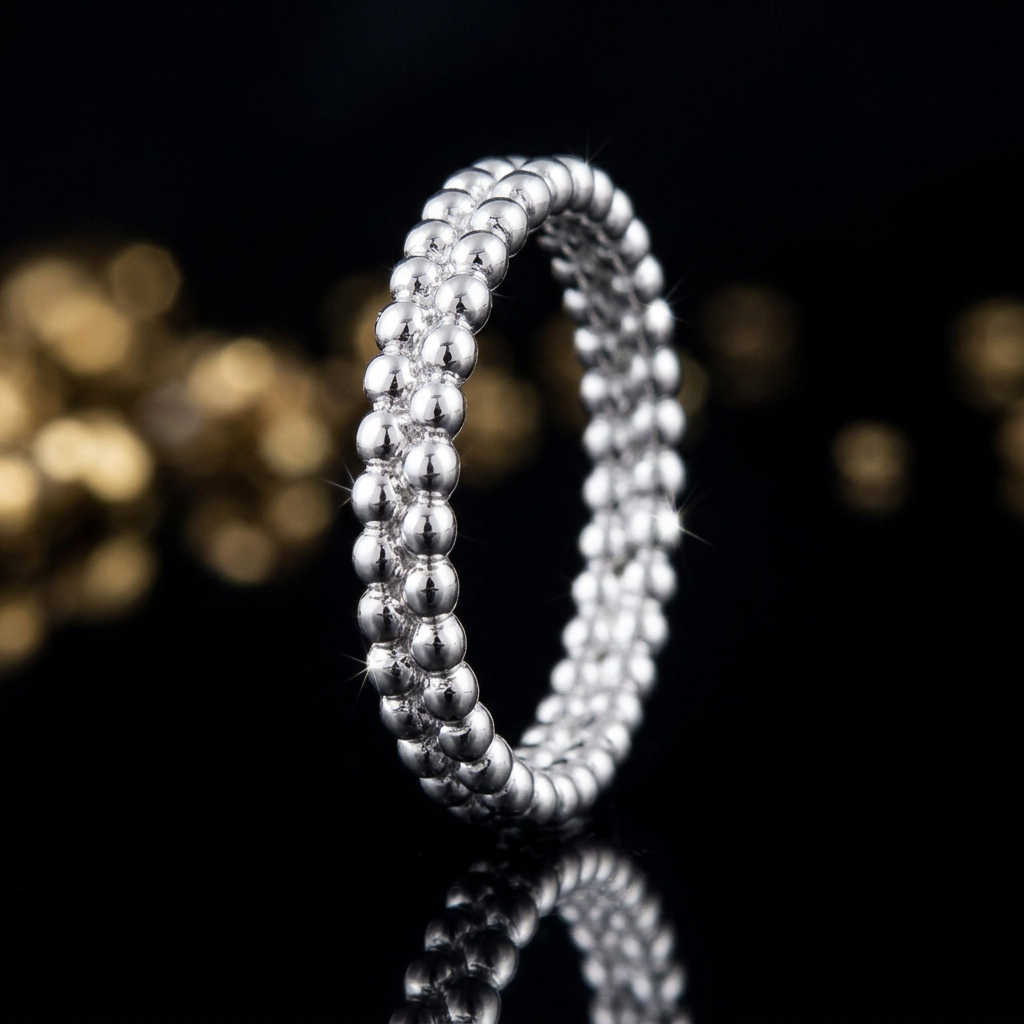 Sterling Silver 3.2mm Triple Row Bead Pebble Eternity Band Ring for Women life4