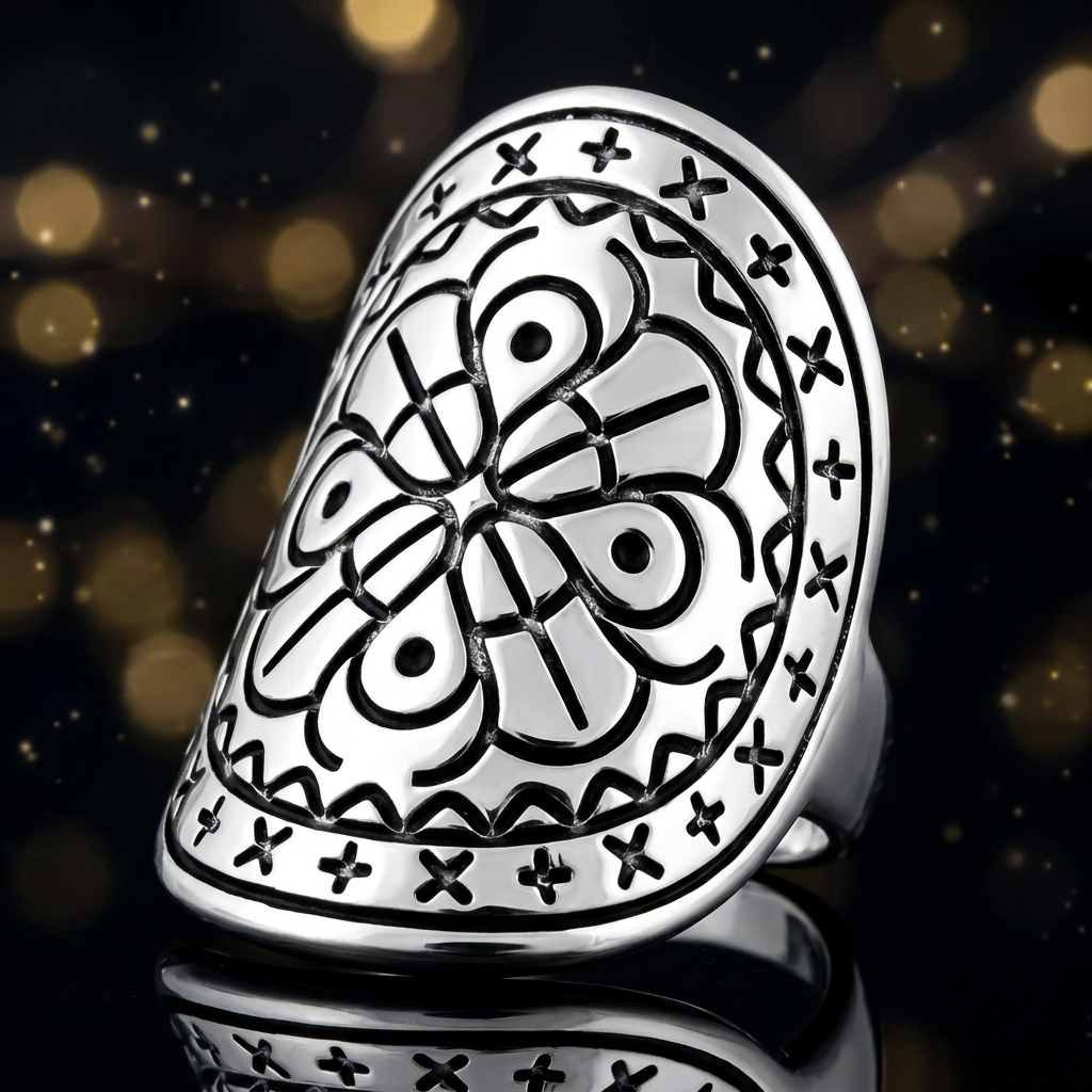 Sterling Silver 30.7mm Bohemian Oxidized Engraved Mandala Shield Statement Ring for Women life4
