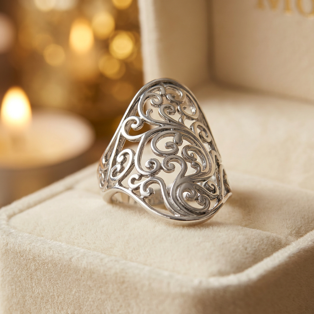Sterling Silver Wide Swirl Filigree Statement Ring for Women life3