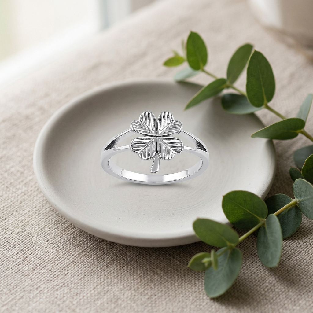 Sterling Silver Four Leaf Clover Split Band Lucky Ring for Women life2
