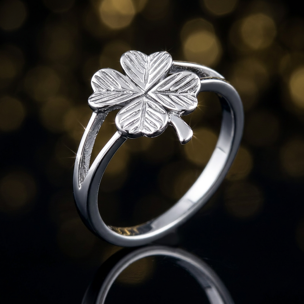 Sterling Silver Four Leaf Clover Split Band Lucky Ring for Women life4
