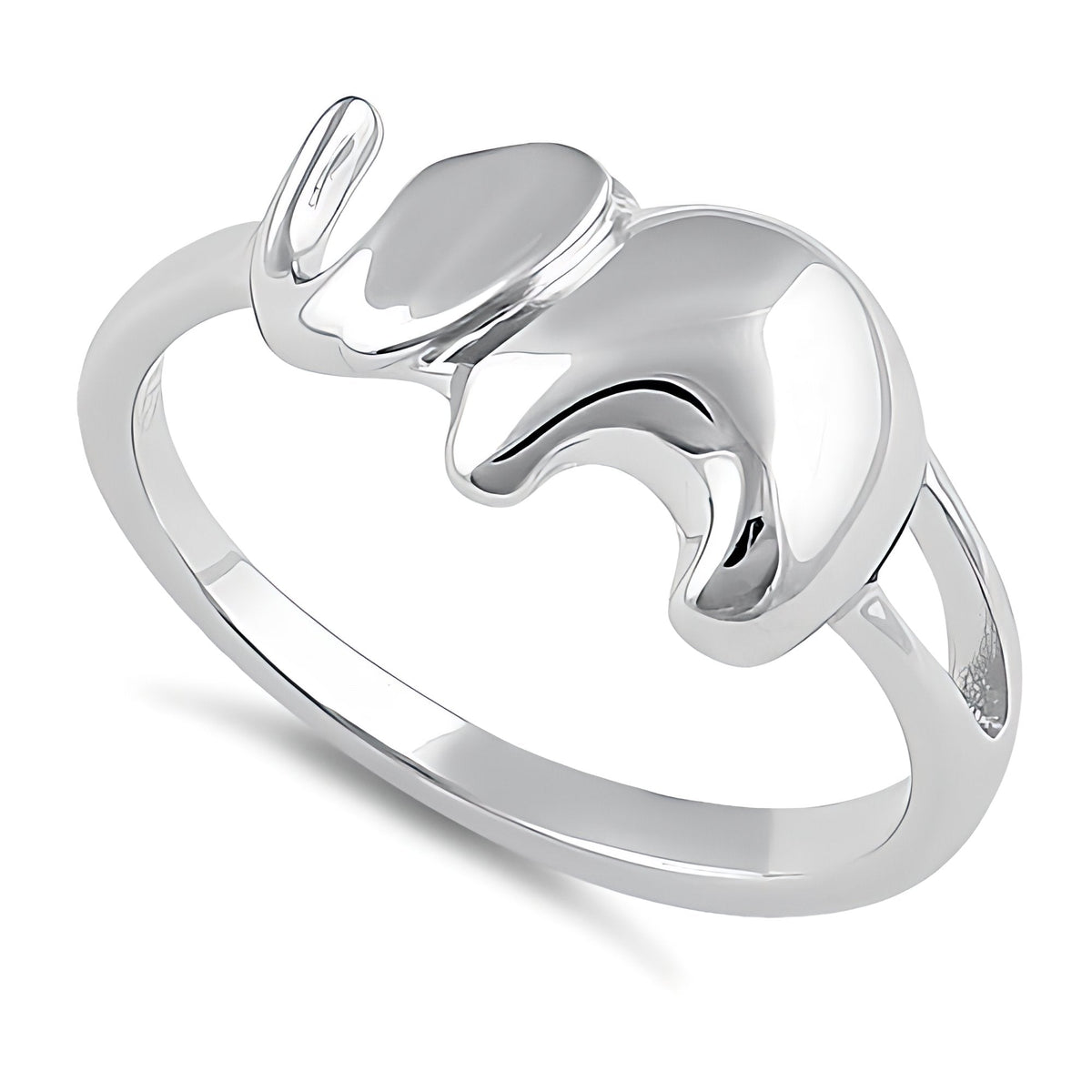 Sterling Silver 3.8mm Polished Trunk Up Elephant Good Luck Ring for Women