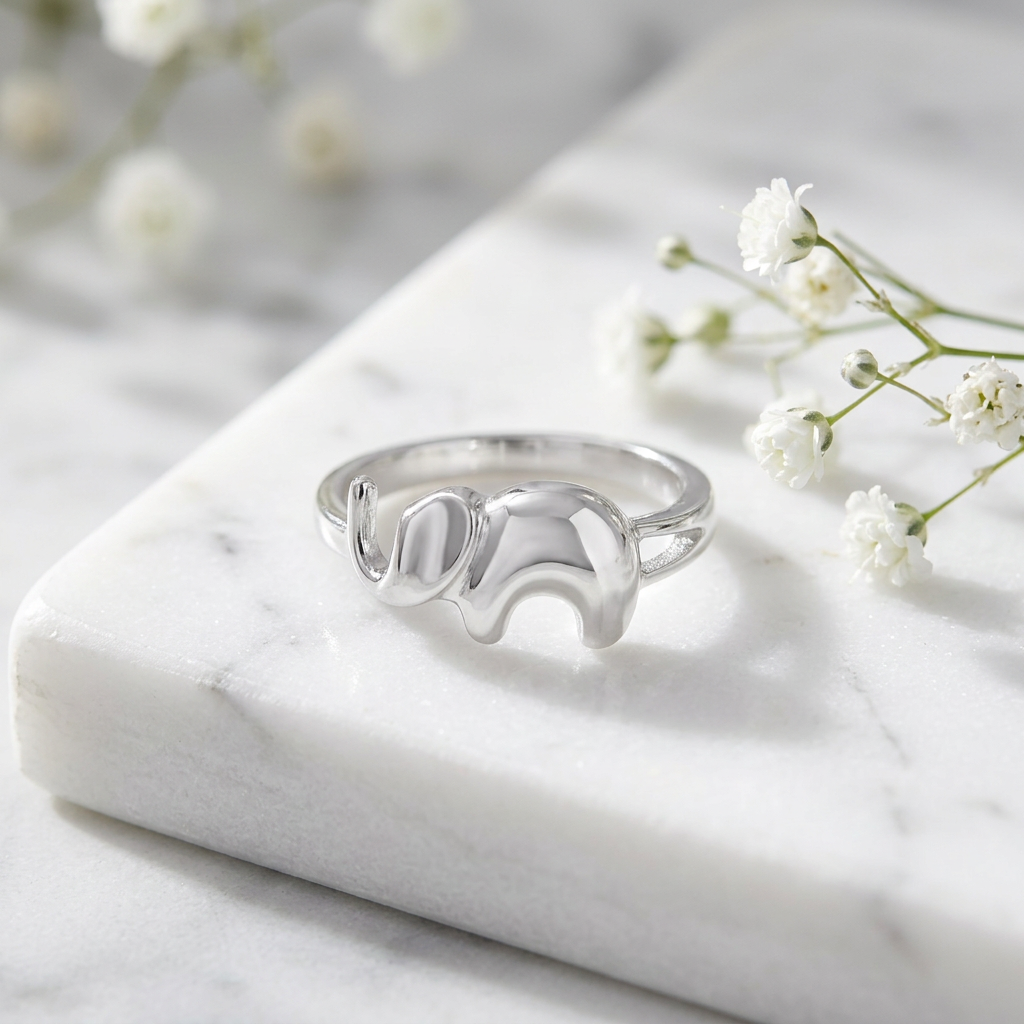 Sterling Silver 3.8mm Polished Trunk Up Elephant Good Luck Ring for Women life1