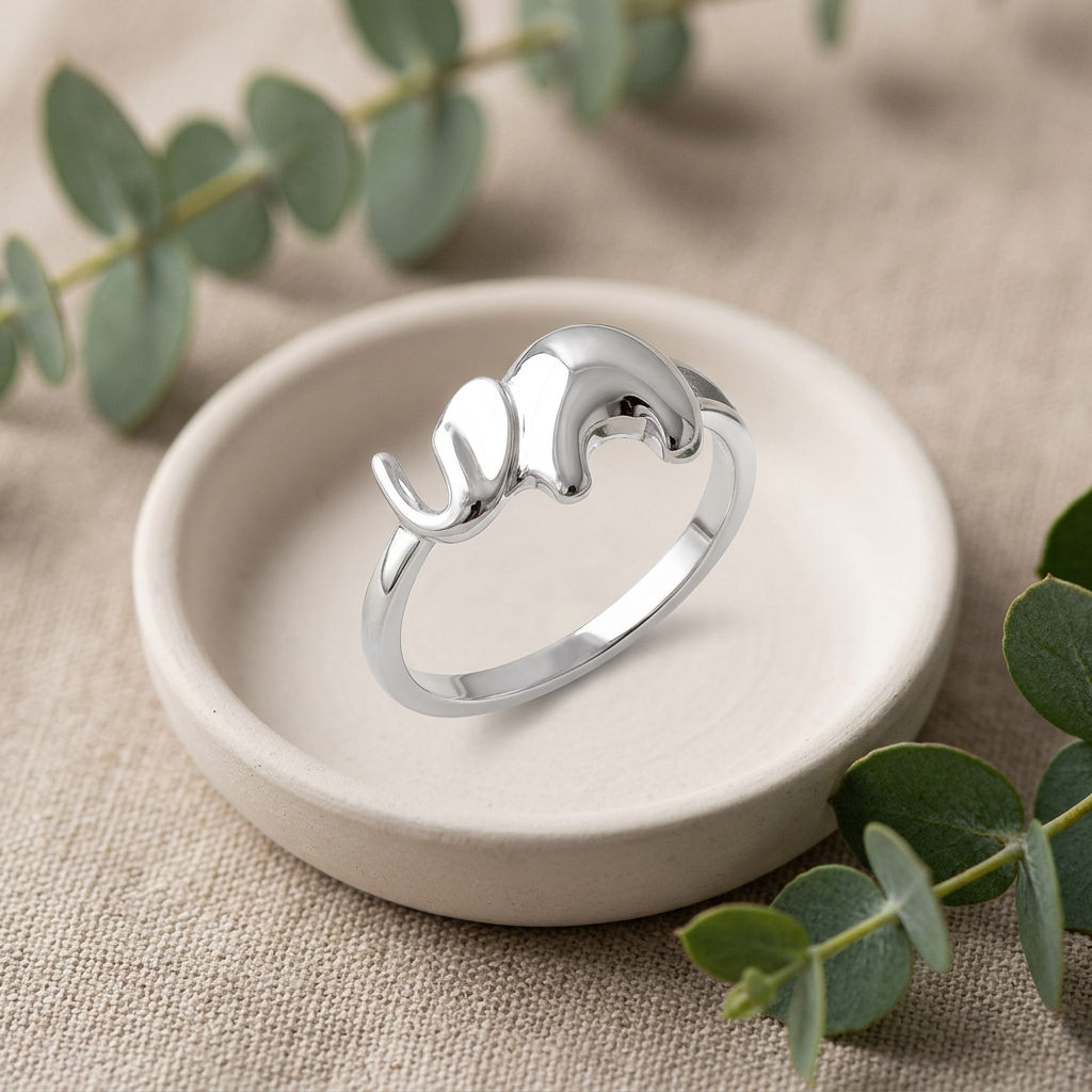 Sterling Silver 3.8mm Polished Trunk Up Elephant Good Luck Ring for Women life2