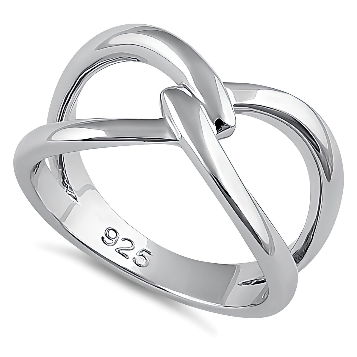 Sterling Silver 8.2mm Interlocking Open Loops Crossover Ring for Women