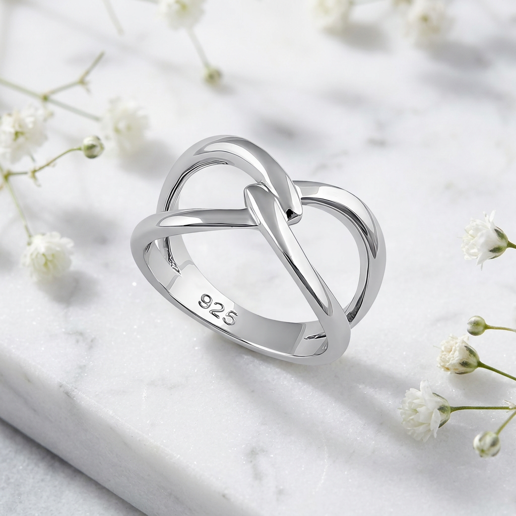 Sterling Silver 8.2mm Interlocking Open Loops Crossover Ring for Women life1