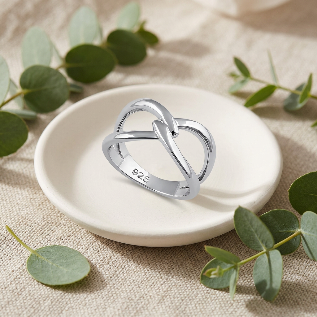 Sterling Silver 8.2mm Interlocking Open Loops Crossover Ring for Women life2