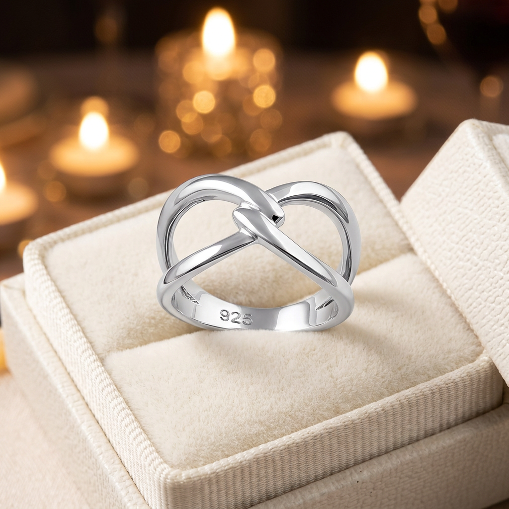 Sterling Silver 8.2mm Interlocking Open Loops Crossover Ring for Women life3