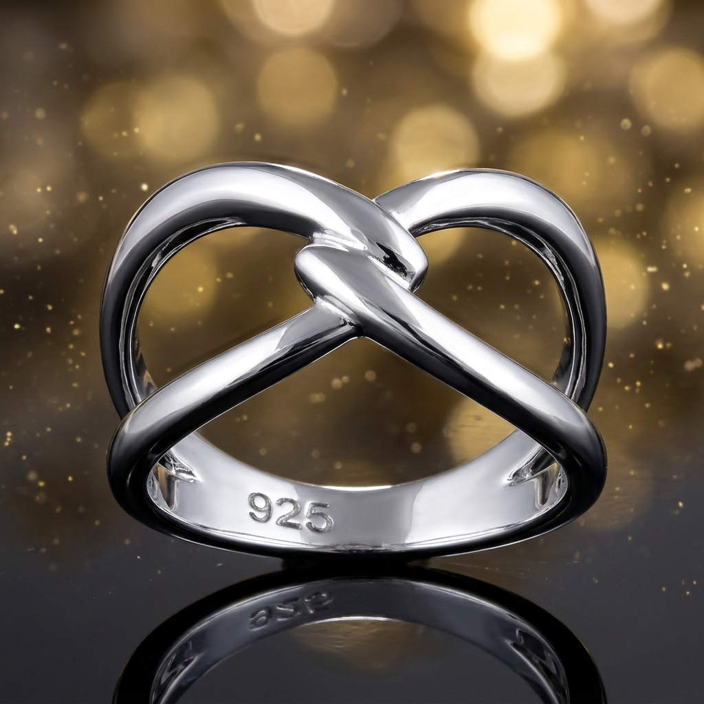 Sterling Silver 8.2mm Interlocking Open Loops Crossover Ring for Women life4