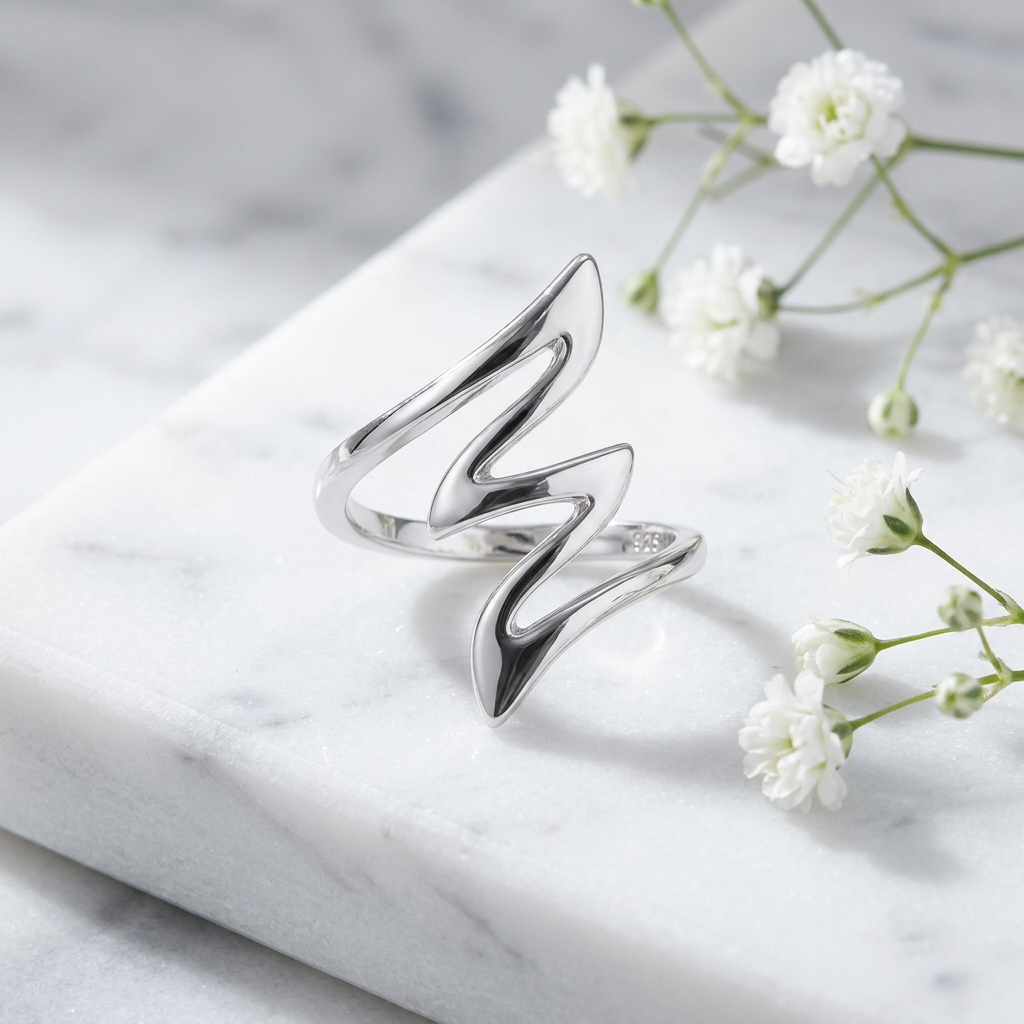 Sterling Silver 2.6mm Serpentine Zigzag Wrap Statement Ring for Women life1