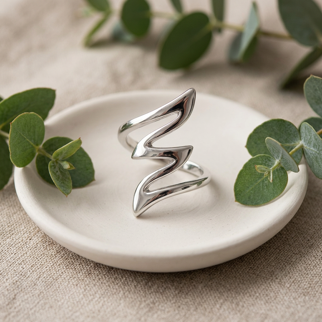 Sterling Silver 2.6mm Serpentine Zigzag Wrap Statement Ring for Women life2