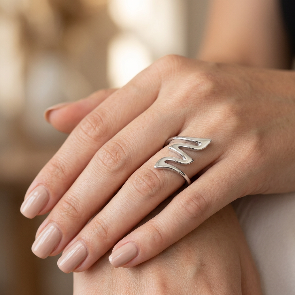 Sterling Silver 2.6mm Serpentine Zigzag Wrap Statement Ring for Women model