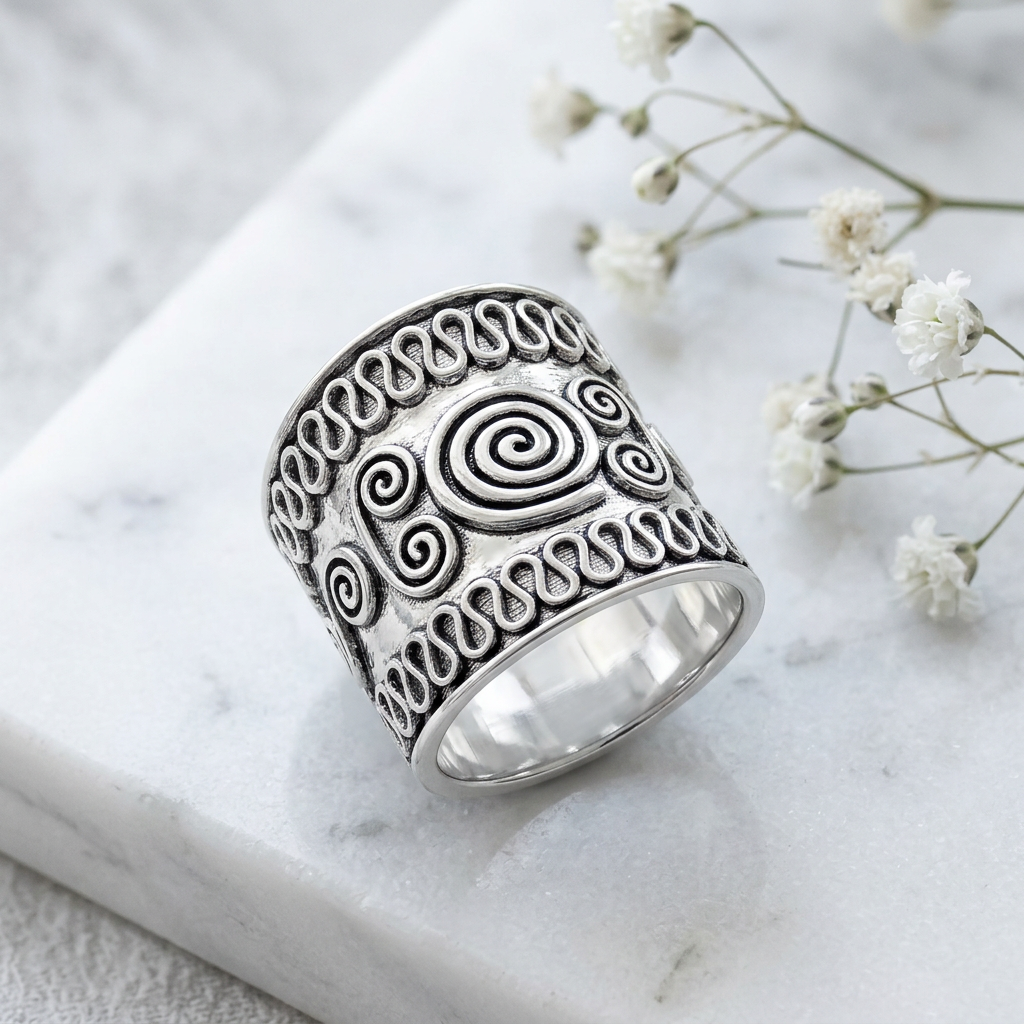 Sterling Silver 12.6mm Wide Oxidized Bali Spiral Swirl Ring for Women life1