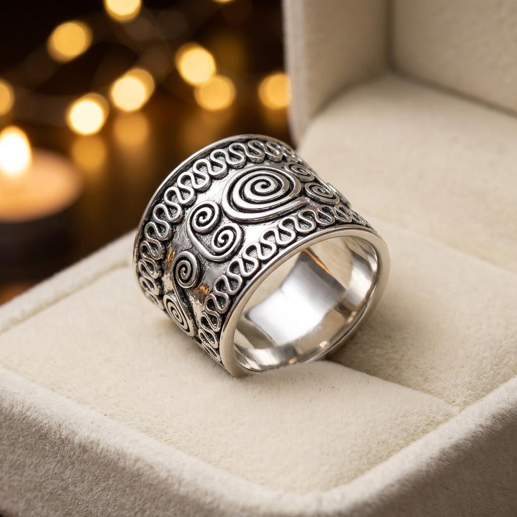 Sterling Silver 12.6mm Wide Oxidized Bali Spiral Swirl Ring for Women life3