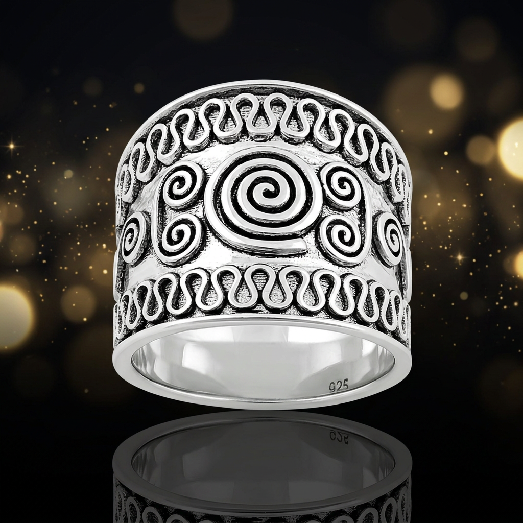 Sterling Silver 12.6mm Wide Oxidized Bali Spiral Swirl Ring for Women life4