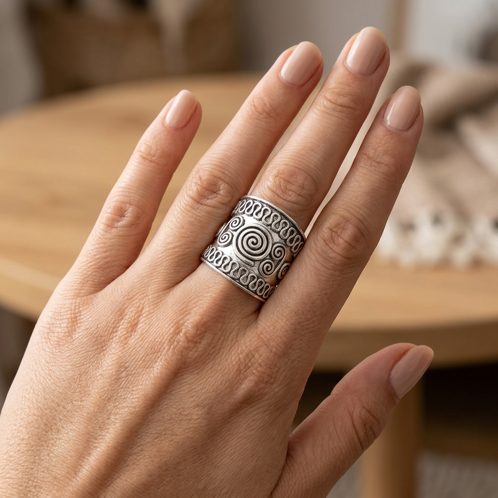 Sterling Silver 12.6mm Wide Oxidized Bali Spiral Swirl Ring for Women model