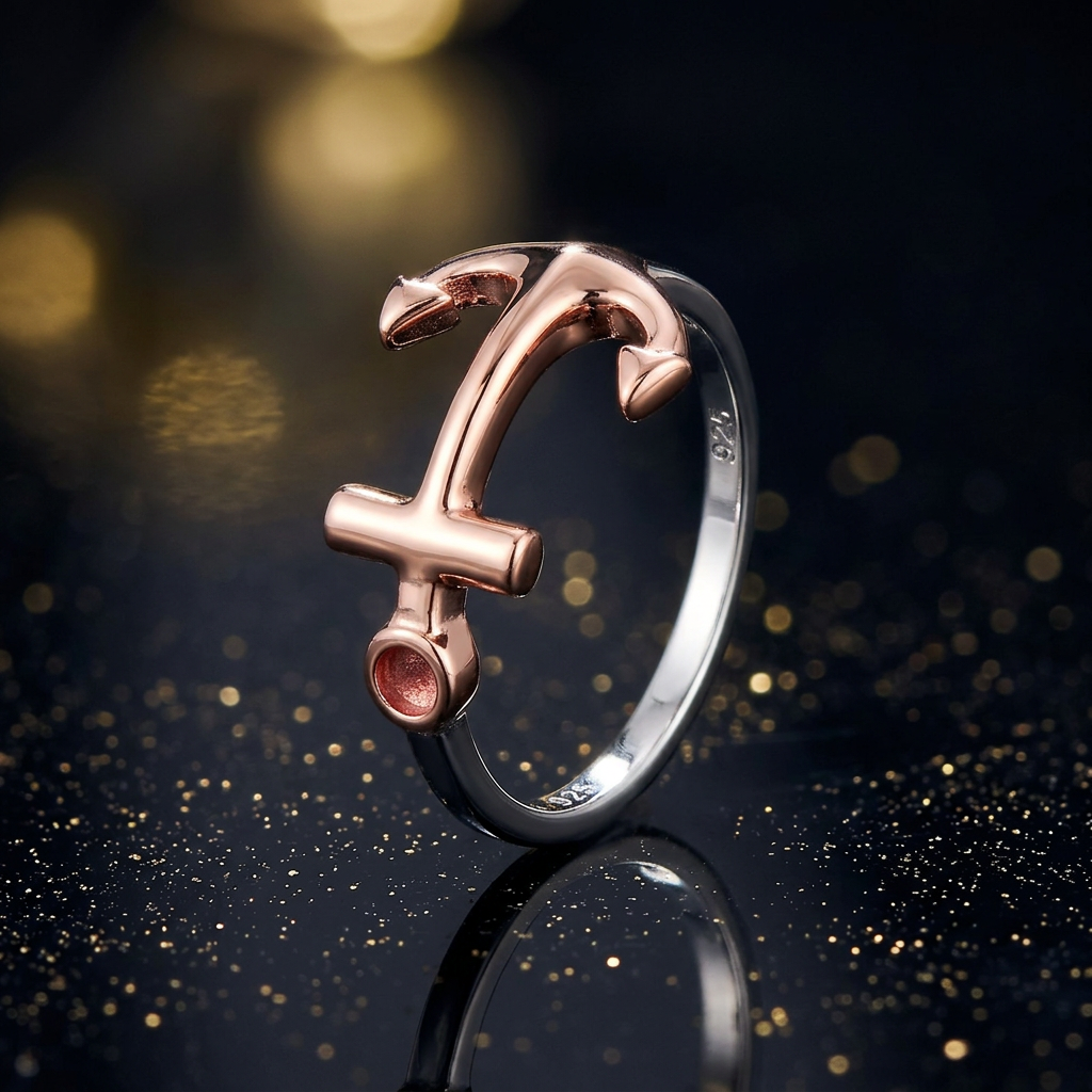 Two Tone Rose Gold Plated Sterling Silver Sideways Anchor Ring for Women life4