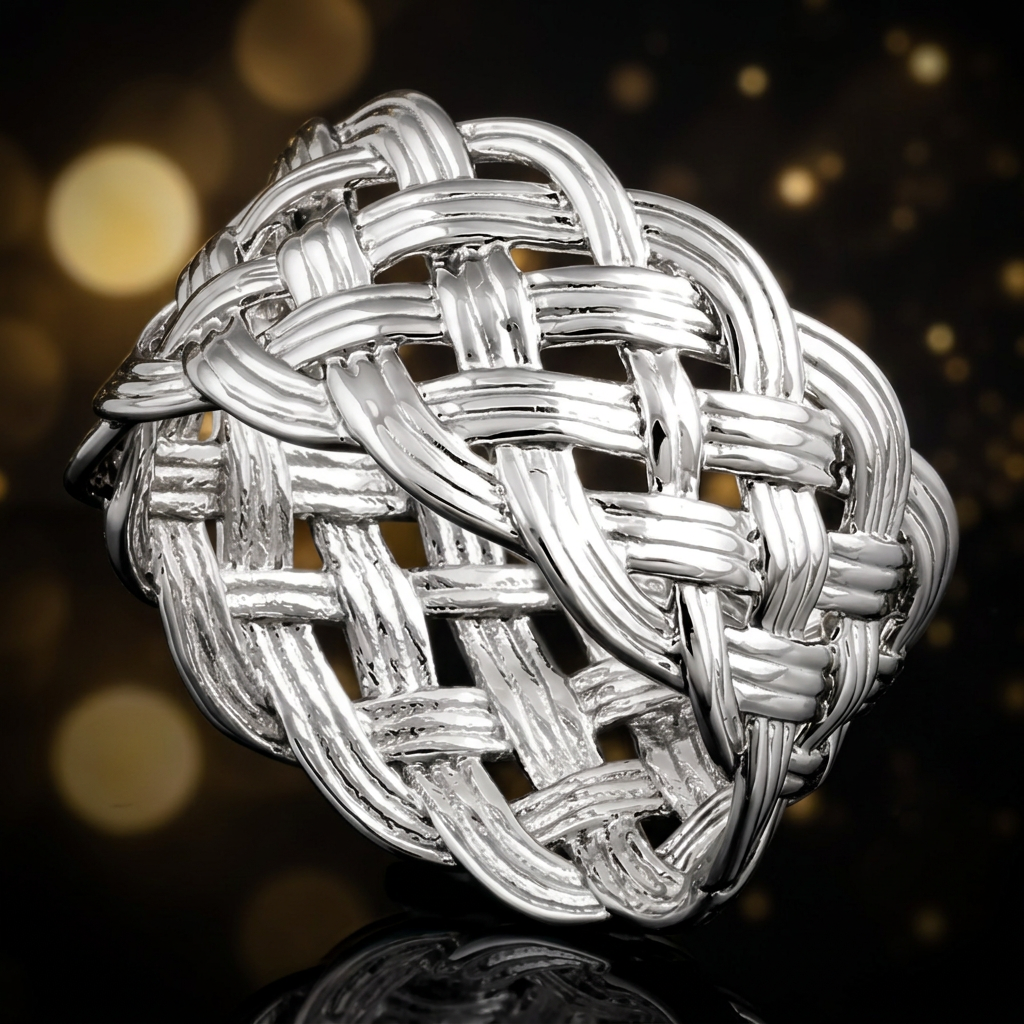 Sterling Silver Wide Woven Basketweave Statement Ring for Women life4