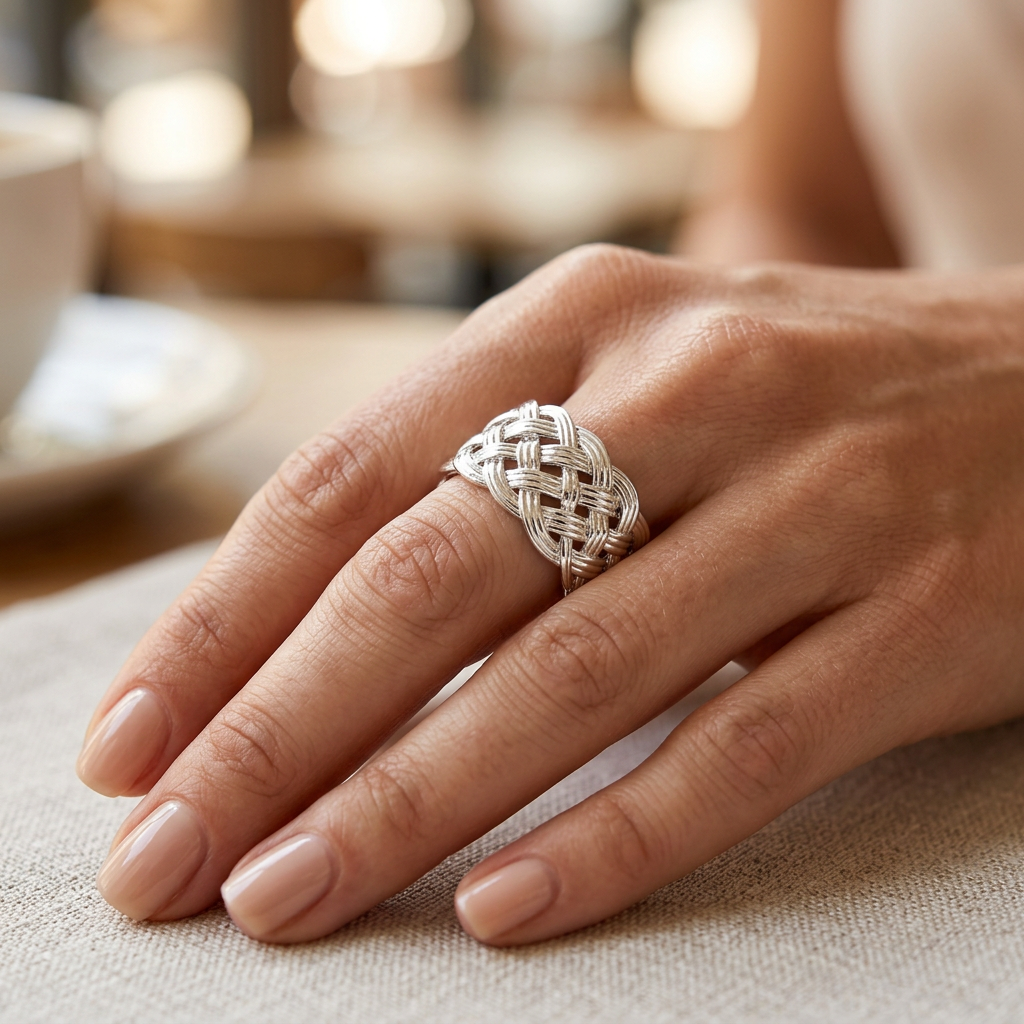 Sterling Silver Wide Woven Basketweave Statement Ring for Women model
