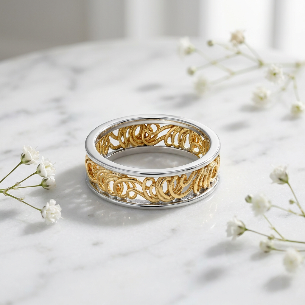 Gold Plated Sterling Silver 5mm Two Tone Swirl Eternity Ring for Women life1