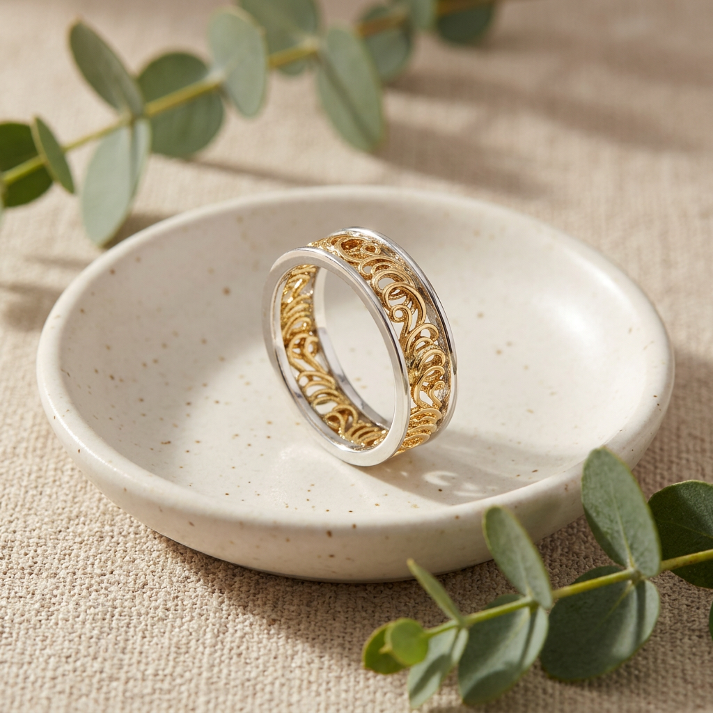 Gold Plated Sterling Silver 5mm Two Tone Swirl Eternity Ring for Women life2
