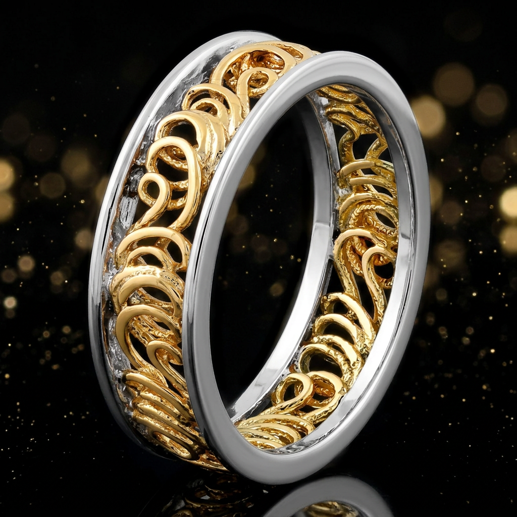 Gold Plated Sterling Silver 5mm Two Tone Swirl Eternity Ring for Women life4