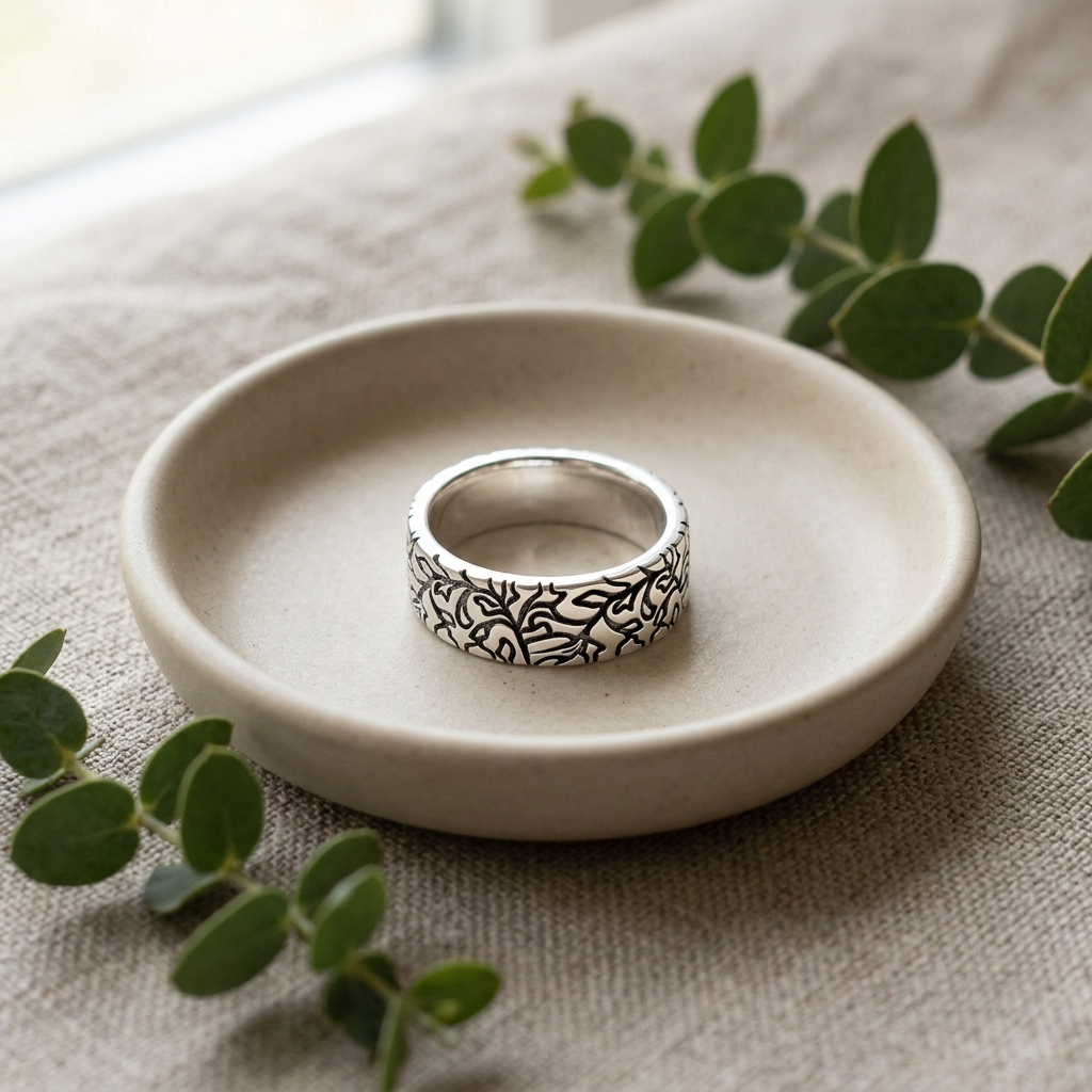 Sterling Silver 5.6mm Carved Leaf Branch Engraved Band Ring for Women life2