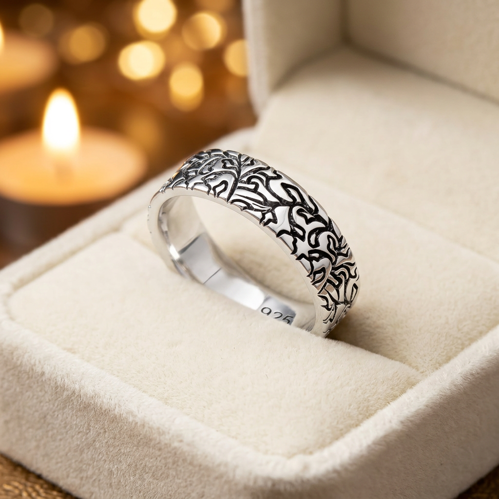 Sterling Silver 5.6mm Carved Leaf Branch Engraved Band Ring for Women life3