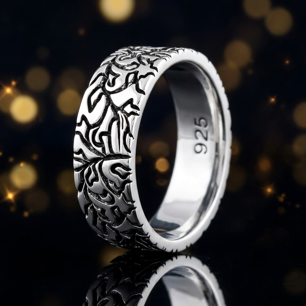 Sterling Silver 5.6mm Carved Leaf Branch Engraved Band Ring for Women life4
