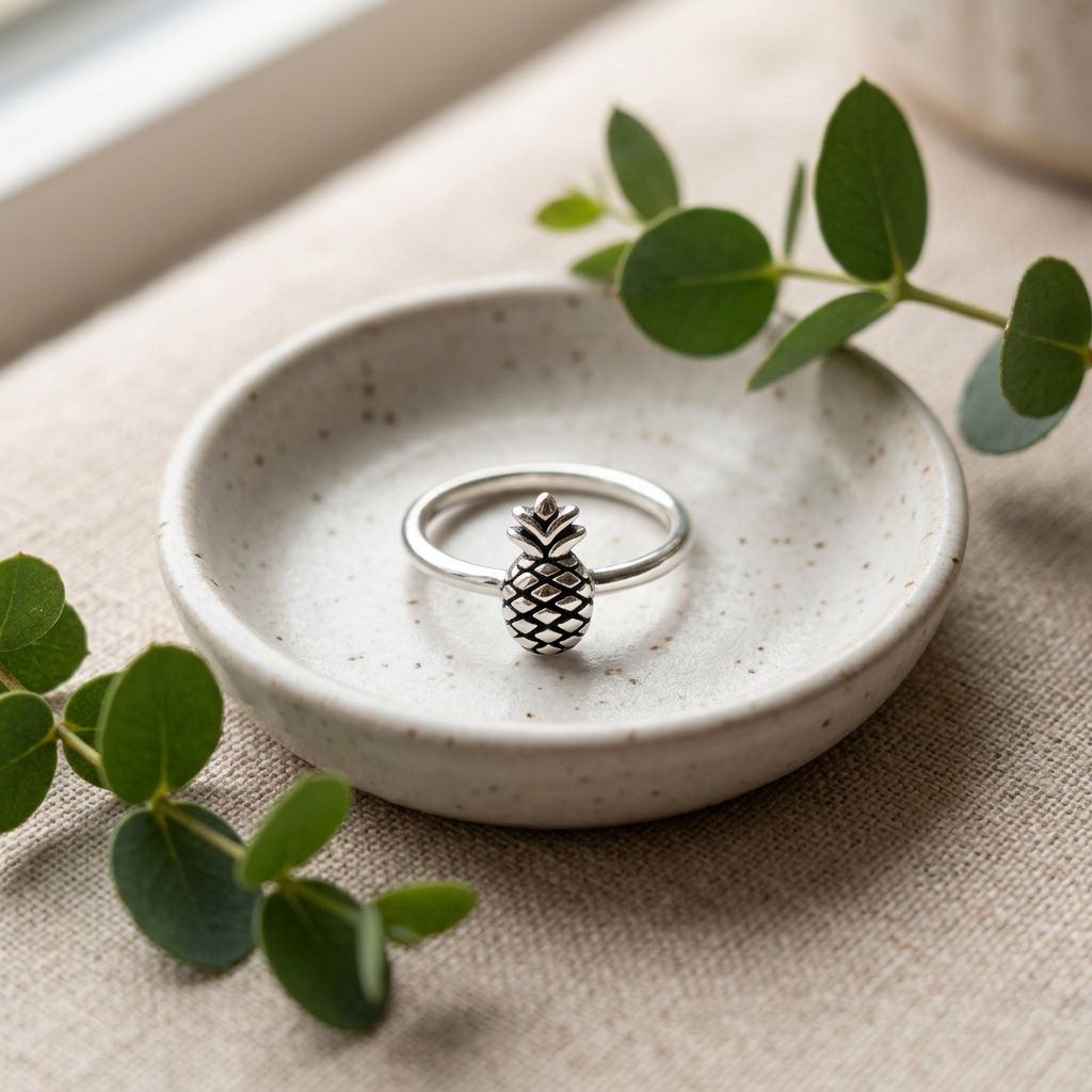 Sterling Silver 1.7mm Pineapple Stacking Ring for Women life2