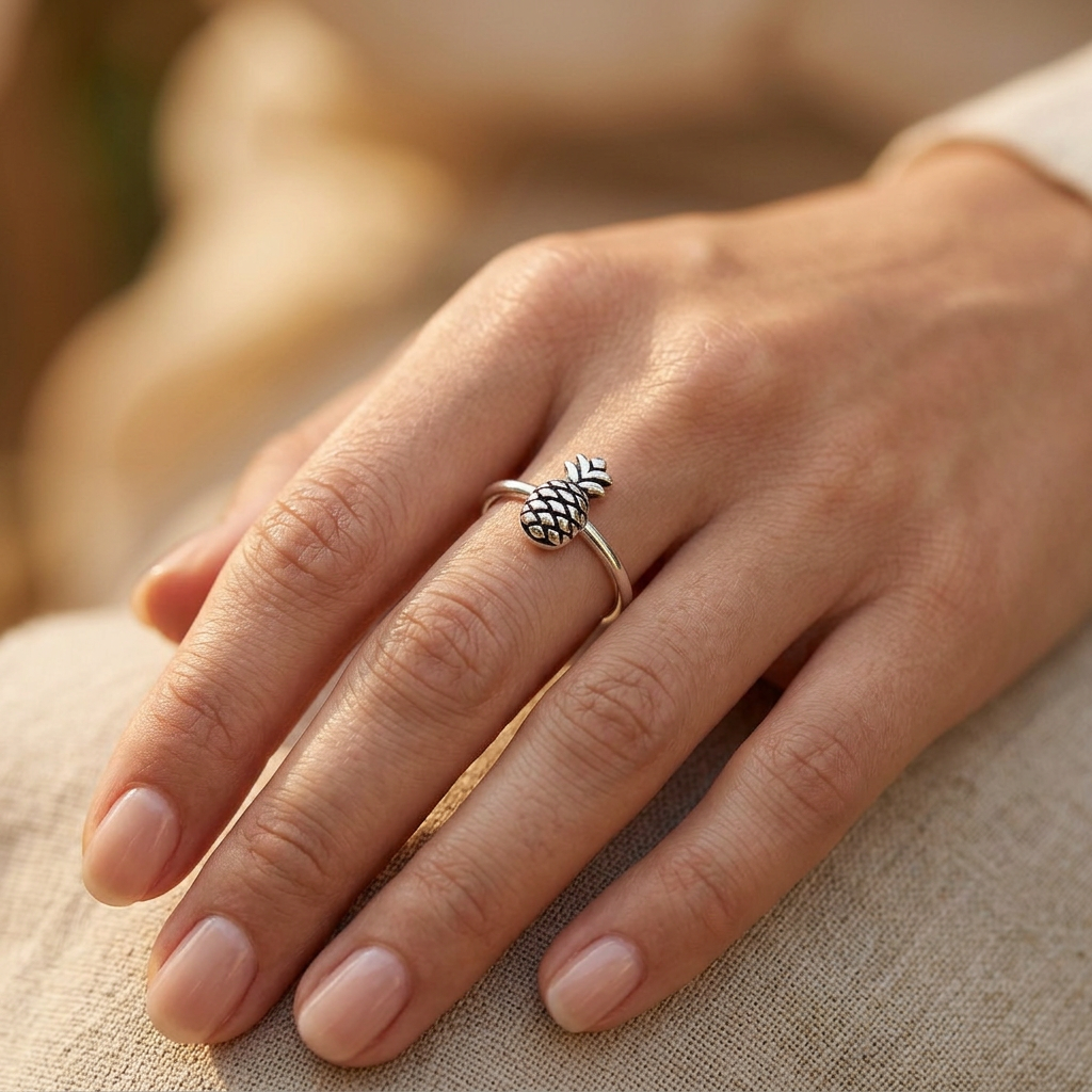 Sterling Silver 1.7mm Pineapple Stacking Ring for Women model