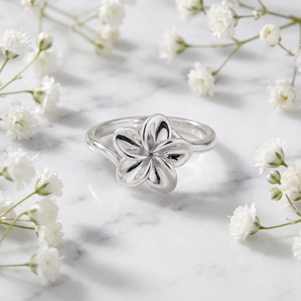 Sterling Silver Plumeria Flower Stacking Ring for Women life1