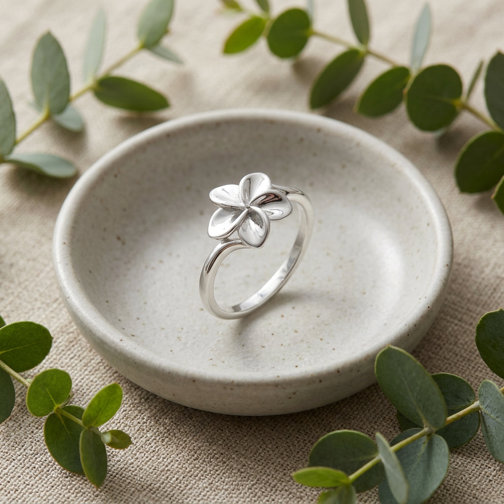 Sterling Silver Plumeria Flower Stacking Ring for Women life2