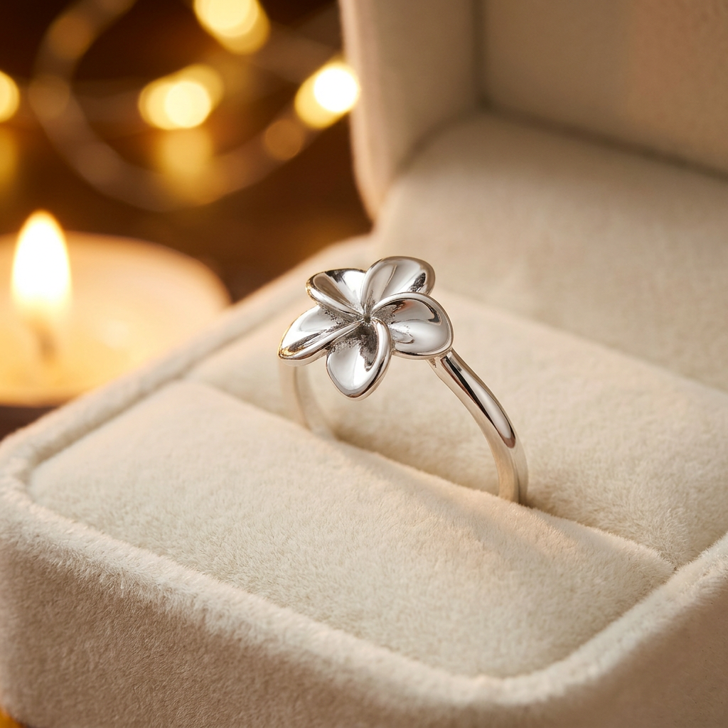 Sterling Silver Plumeria Flower Stacking Ring for Women life3