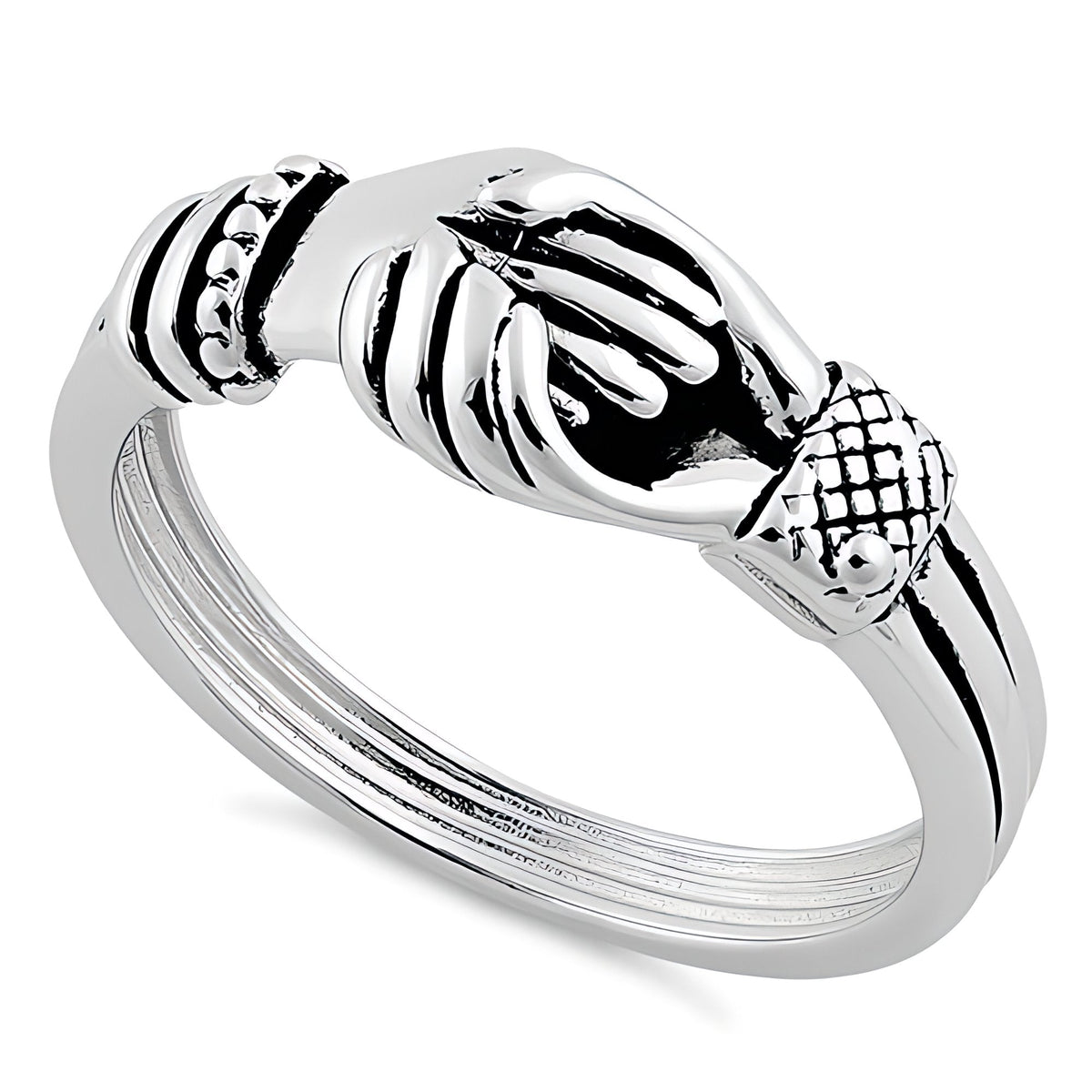 Sterling Silver 3.3mm Oxidized Clasped Hands Friendship Ring for Women