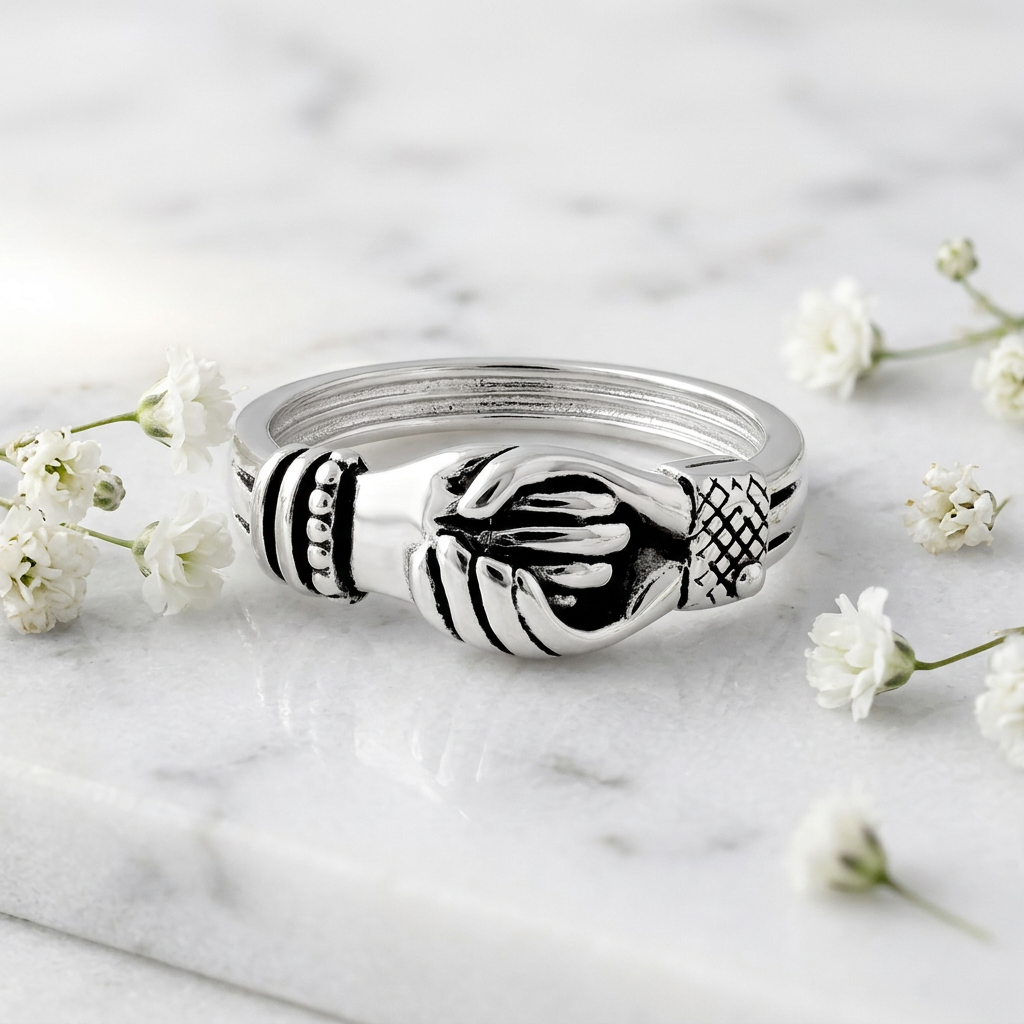 Sterling Silver 3.3mm Oxidized Clasped Hands Friendship Ring for Women life1