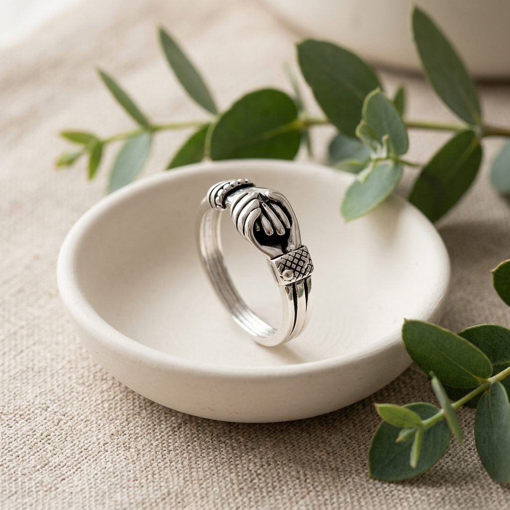 Sterling Silver 3.3mm Oxidized Clasped Hands Friendship Ring for Women life2