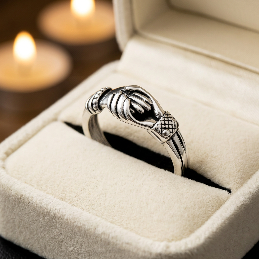 Sterling Silver 3.3mm Oxidized Clasped Hands Friendship Ring for Women life3