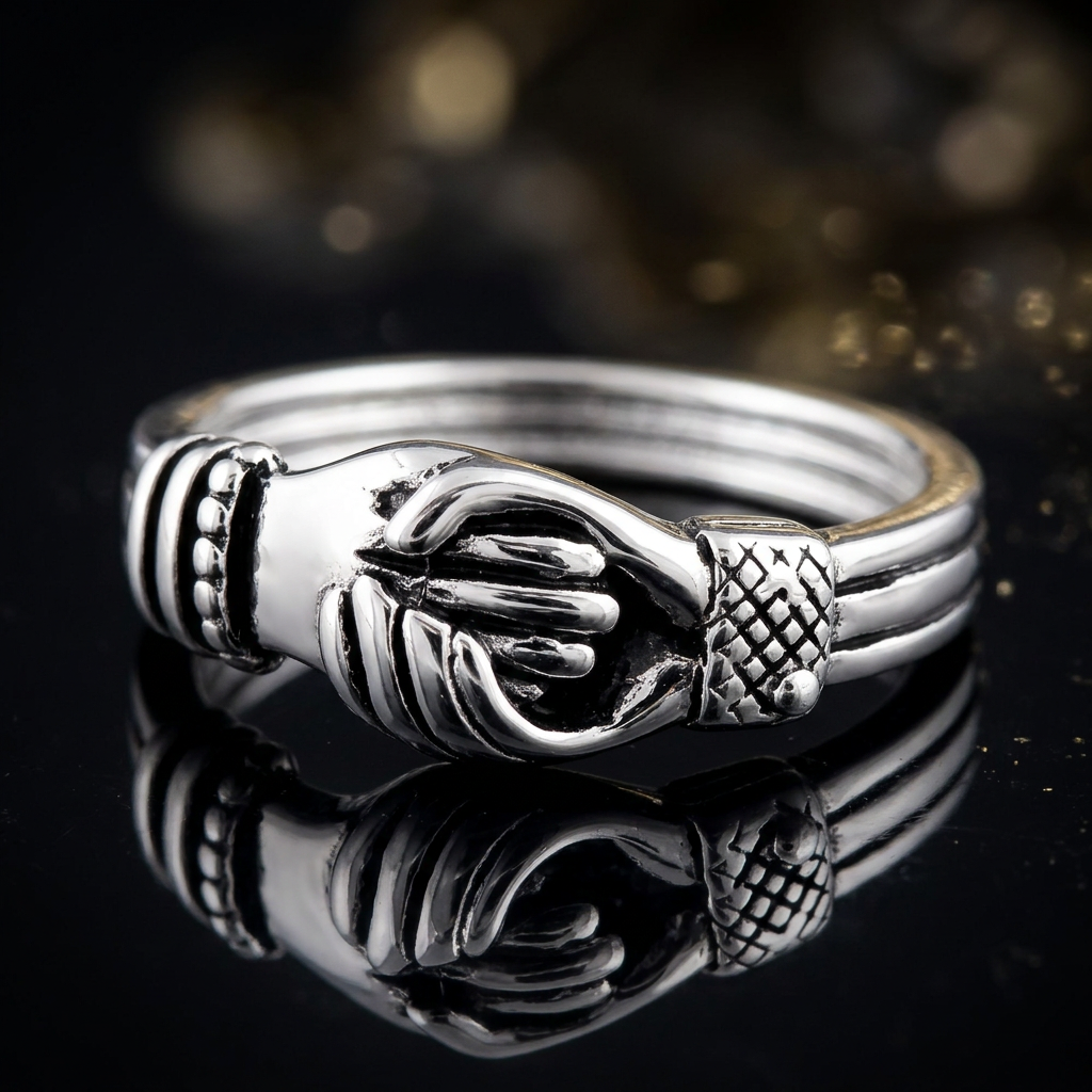 Sterling Silver 3.3mm Oxidized Clasped Hands Friendship Ring for Women life4