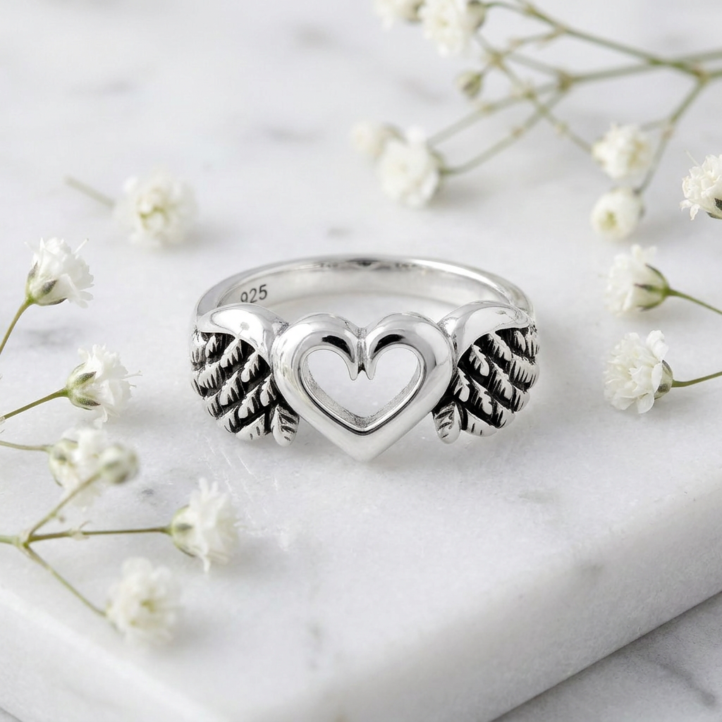Sterling Silver Winged Heart Promise Ring for Women life1