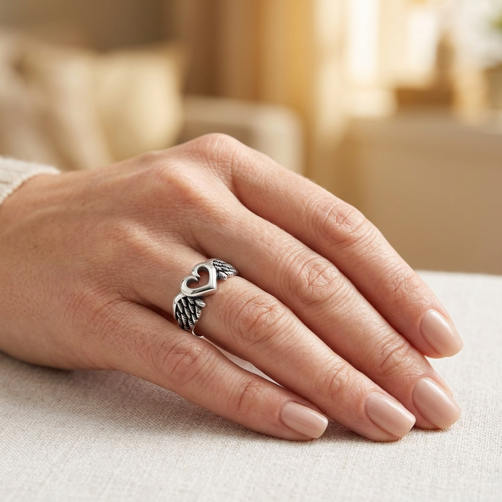 Sterling Silver Winged Heart Promise Ring for Women model