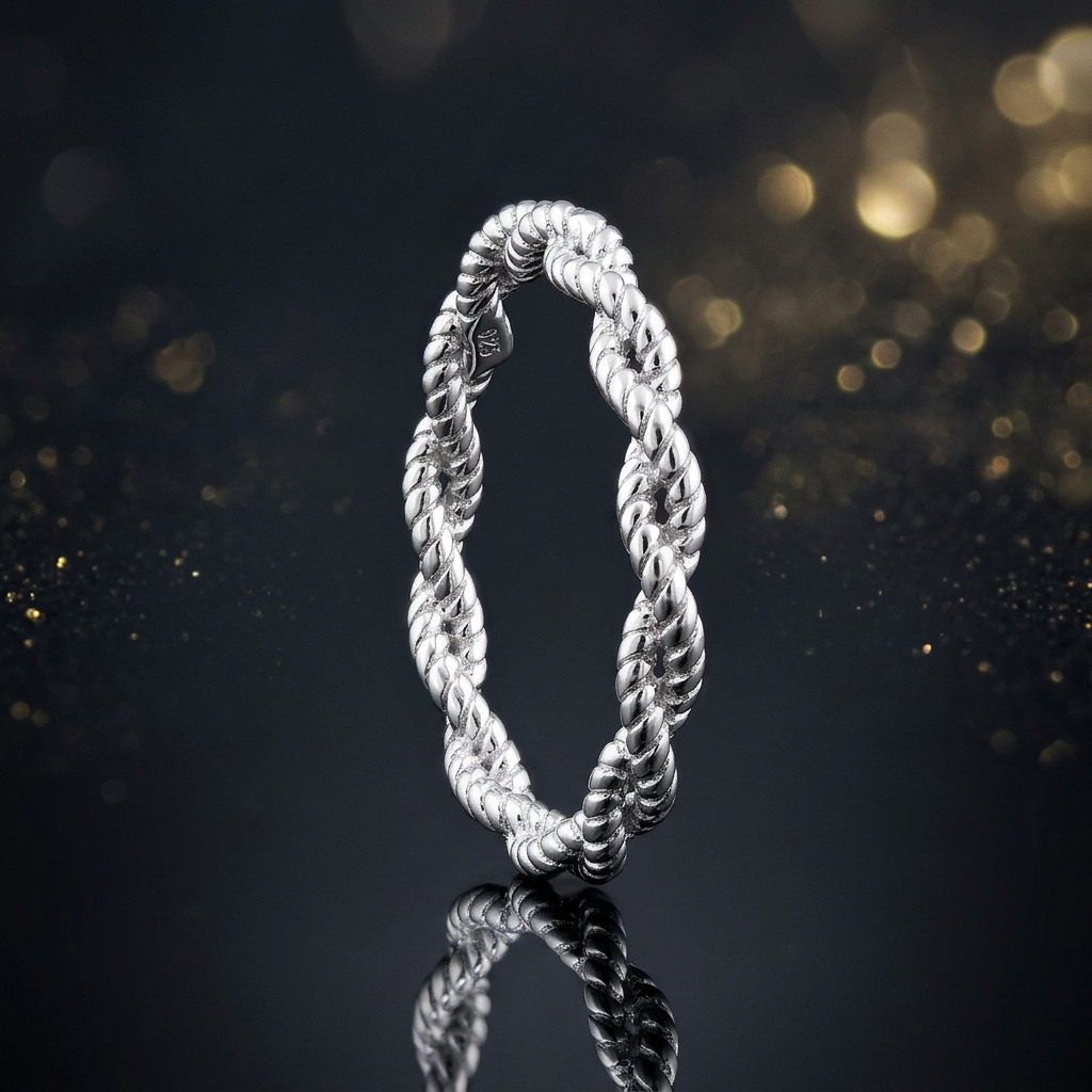 Sterling Silver 2.6mm Double Rope Open Twist Stacking Ring for Women life4
