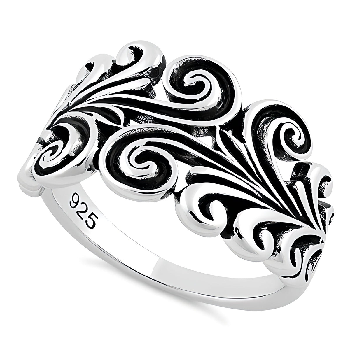 Sterling Silver 3.3mm Oxidized Scroll Swirl Filigree Band Ring for Women